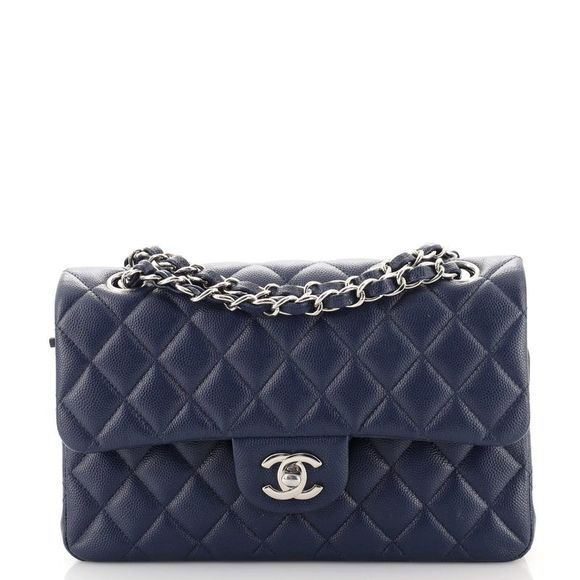 Chanel Handbags - Chanel Classic Double Flap Bag Quilted Caviar Small Blue